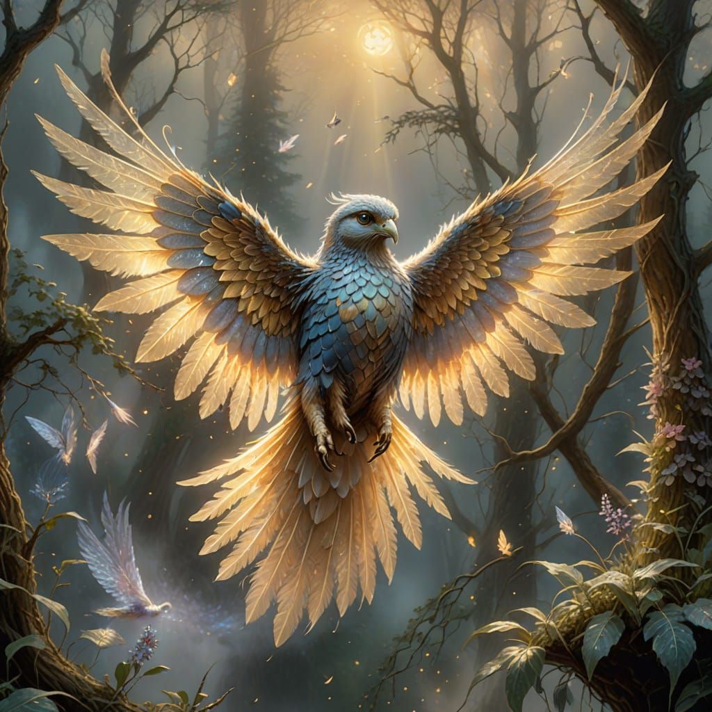 Ethereal Flying Creature in Dreamy Mist