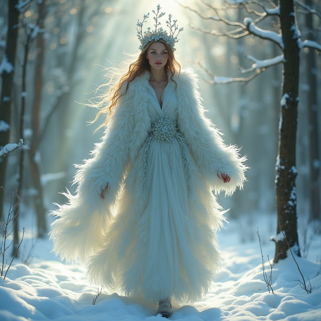 Whimsical Winter Fae in Serene Forest Landscape