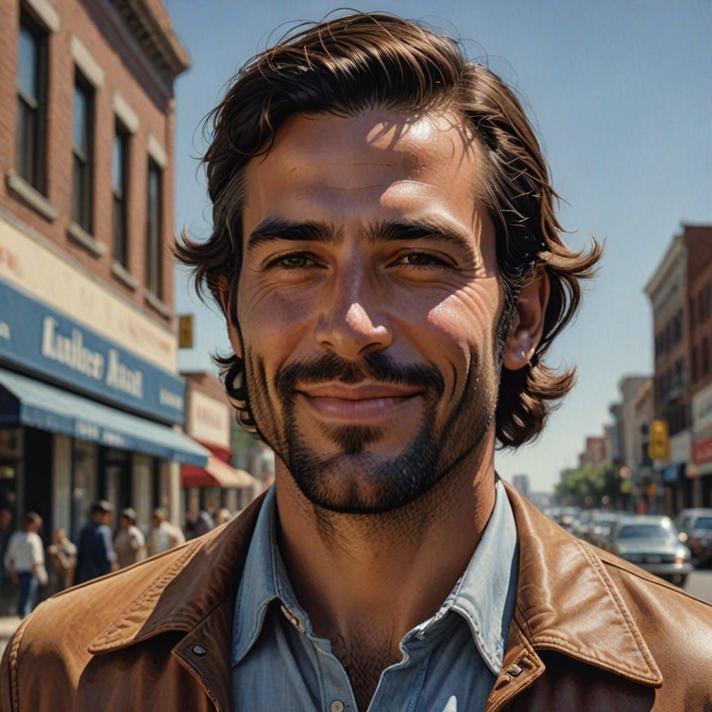Photorealistic Portrait of Man in 1970s Style