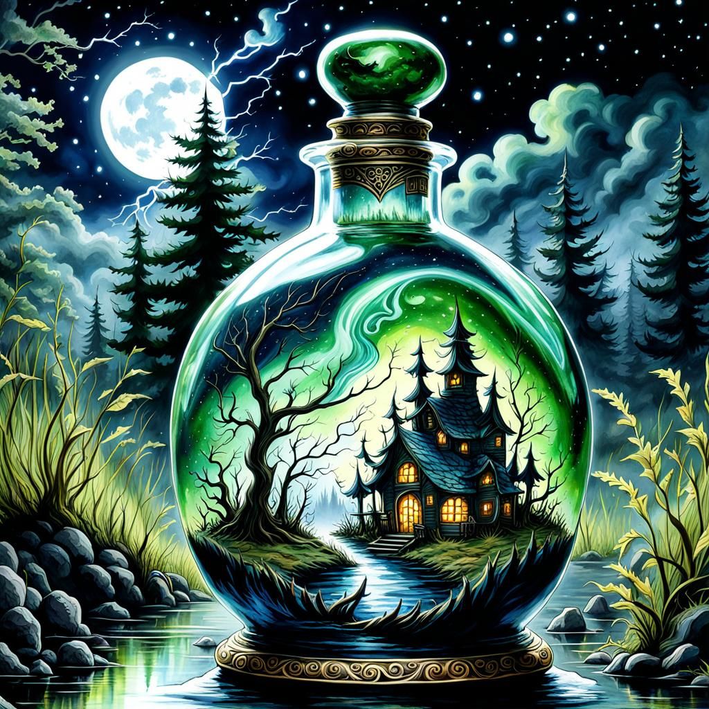 Ethereal Poison Potion in Burtonesque Watercolor