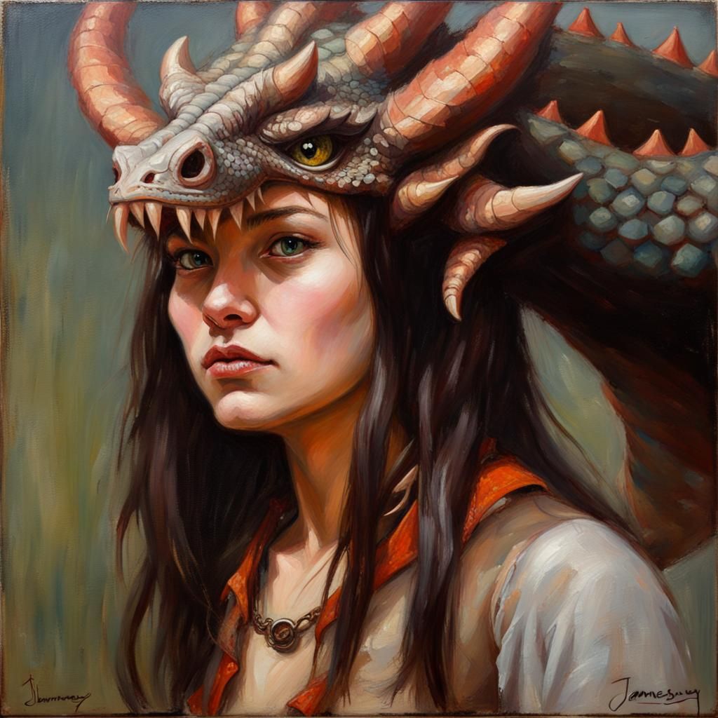 Dragon Girl Portrait in Oil Painting Style