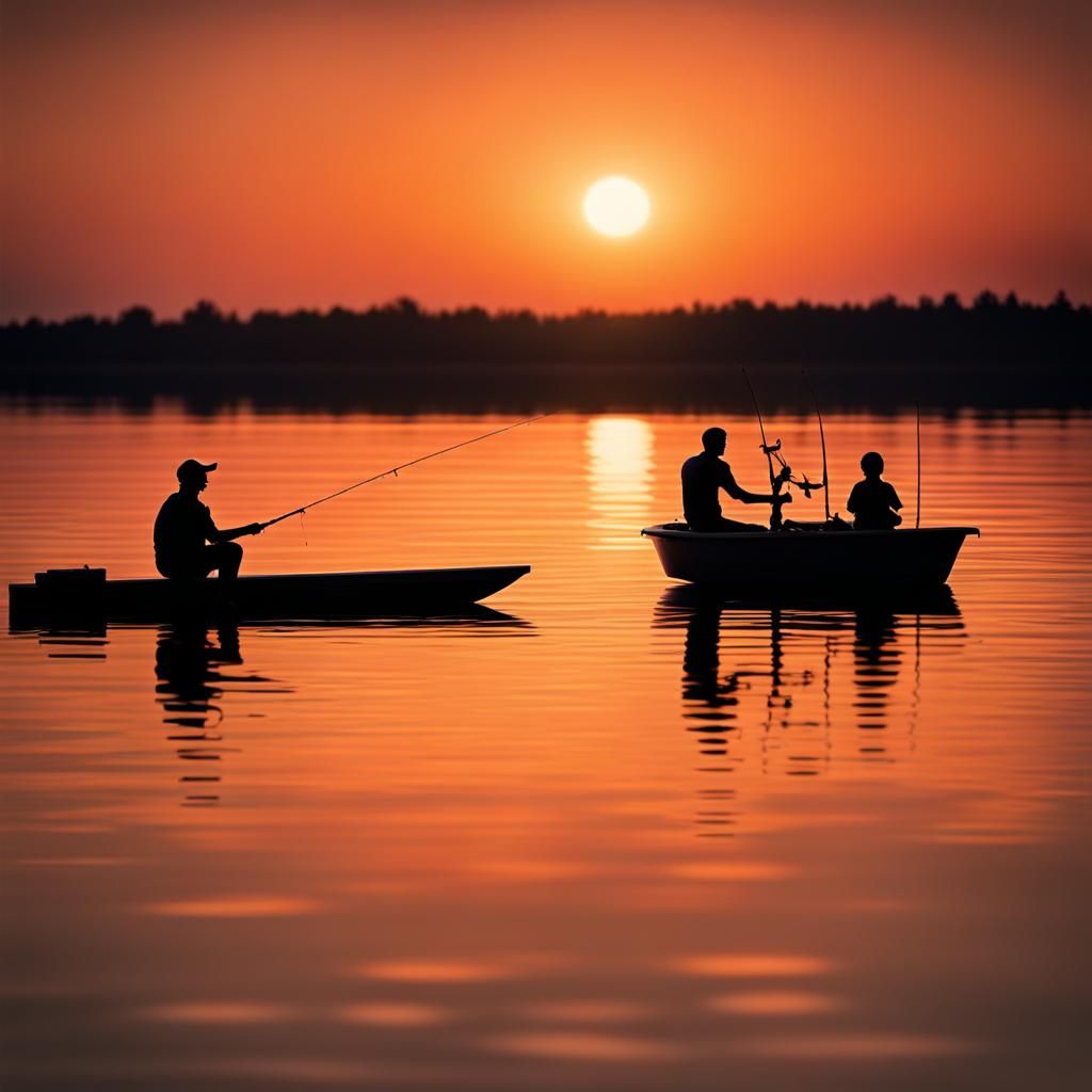Picturesque Sunset Scene with Fishermen Silhouettes