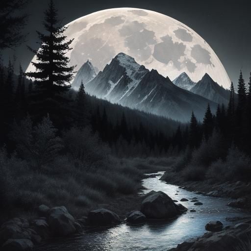 Mountain Lion in Wild Under Bright Moon