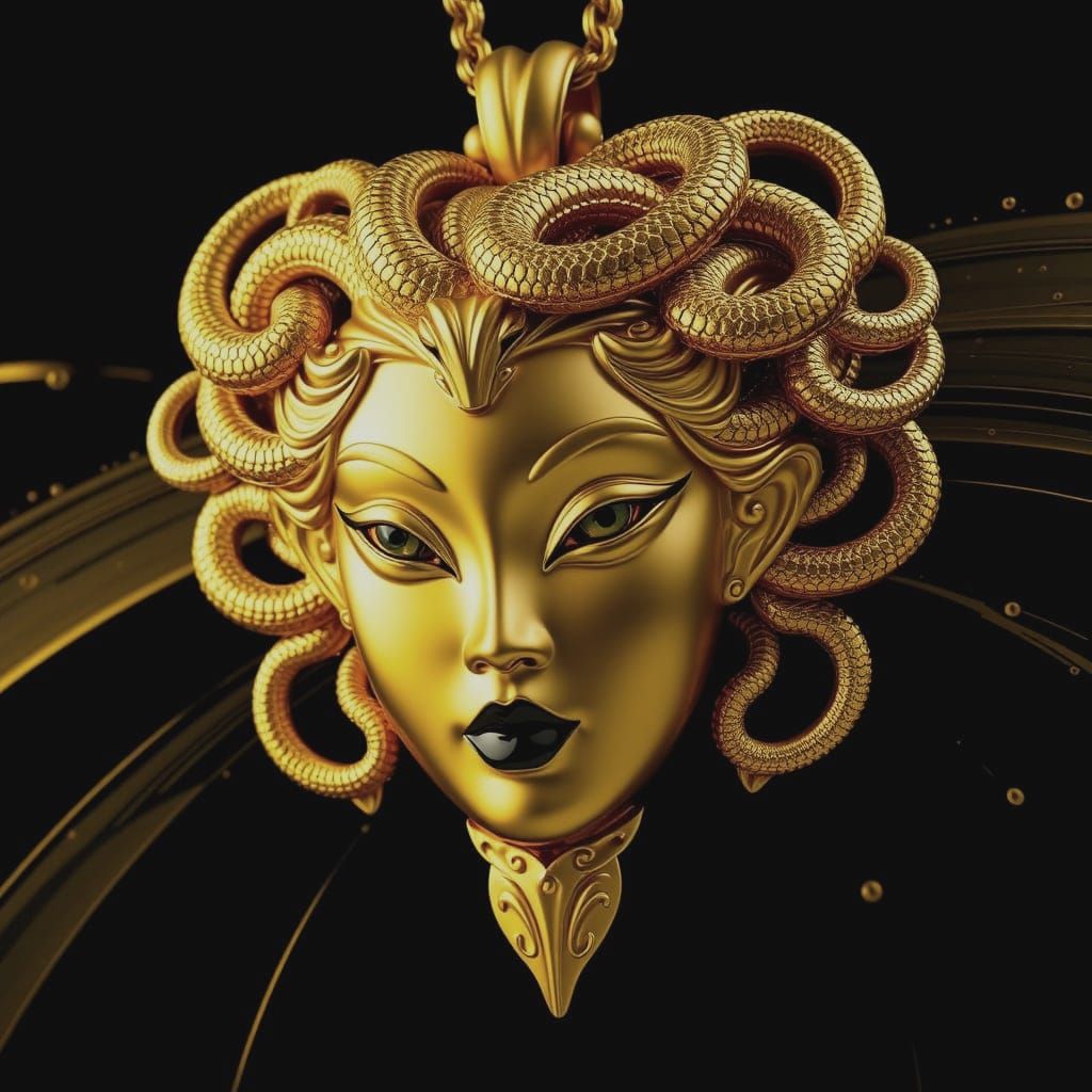 Asian Goddess Gold Pendant in Intricate Fantasy Style