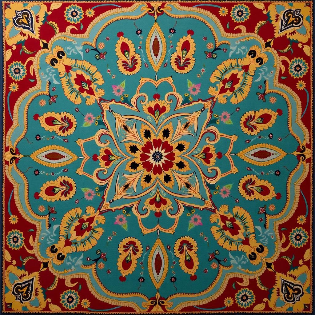 Ornate Carpet with Middle Eastern Motifs and Escher Geometry