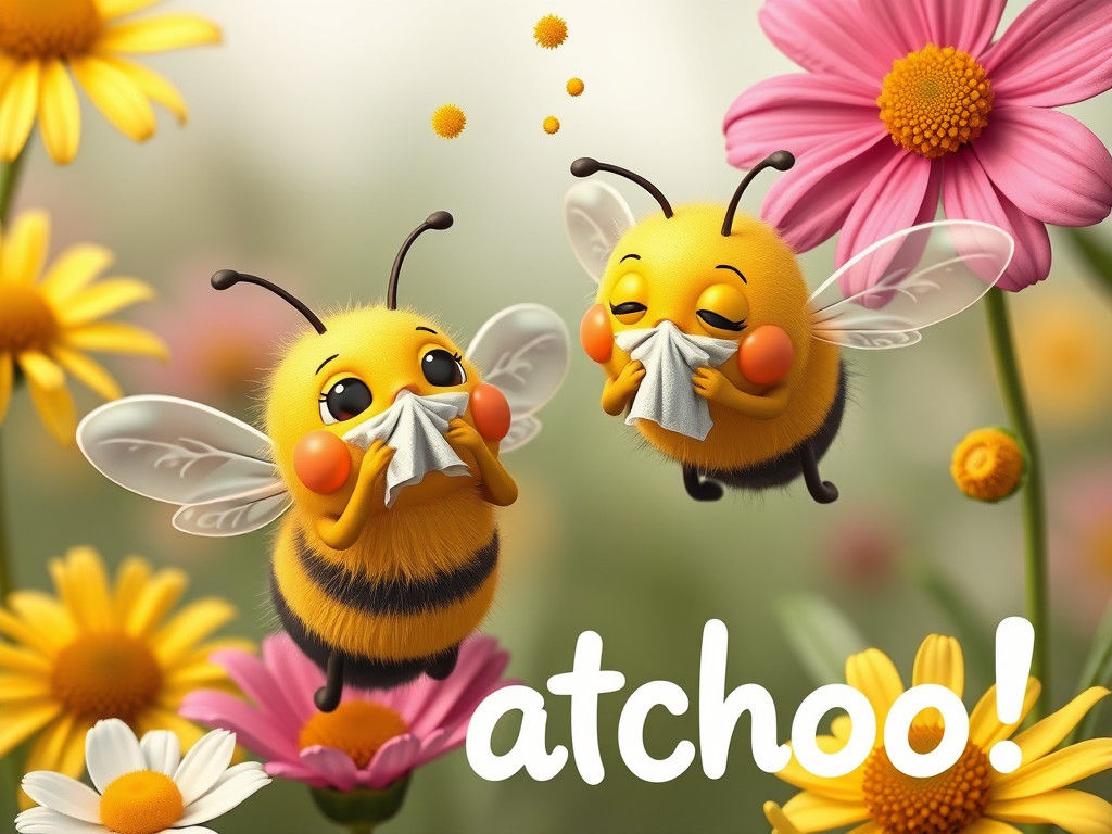 Sneezing Bees with Hay Fever in CGI Style