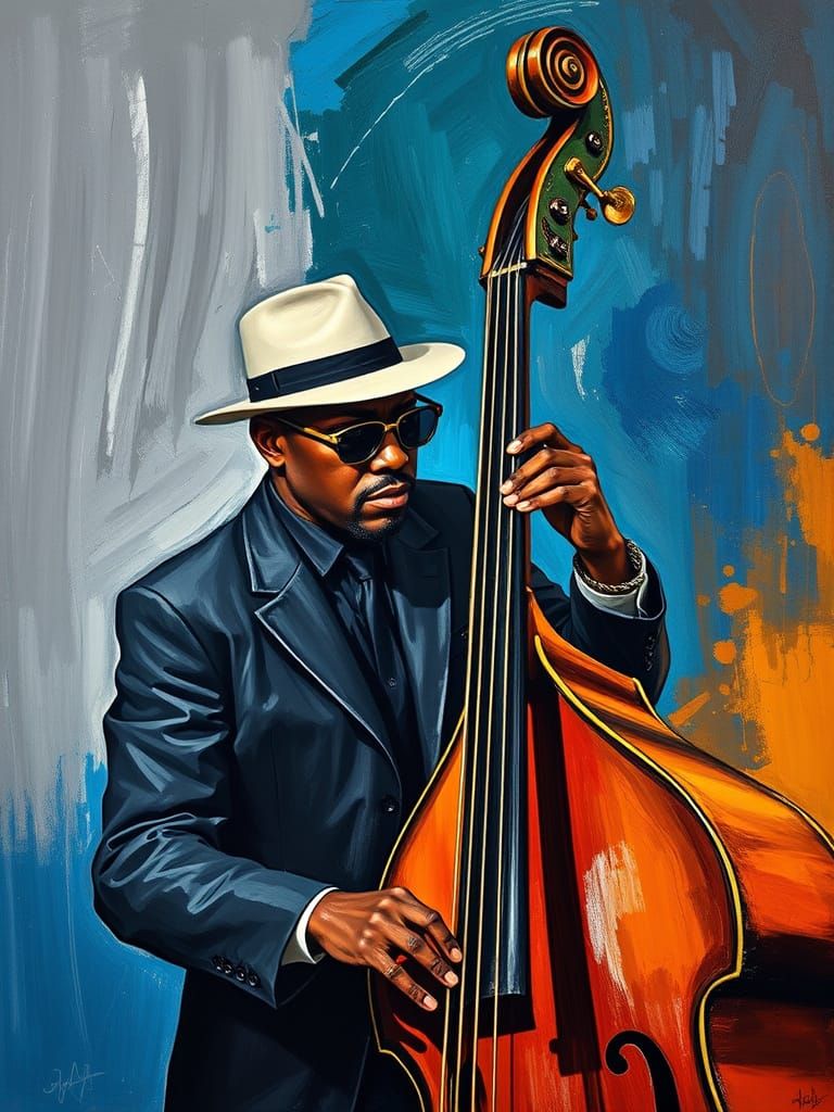 Abstract Bassist in Expressive Watercolor Style