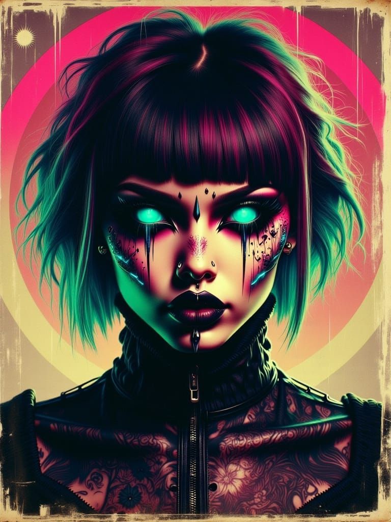 Gothic Young Woman Portrait in Grunge Style