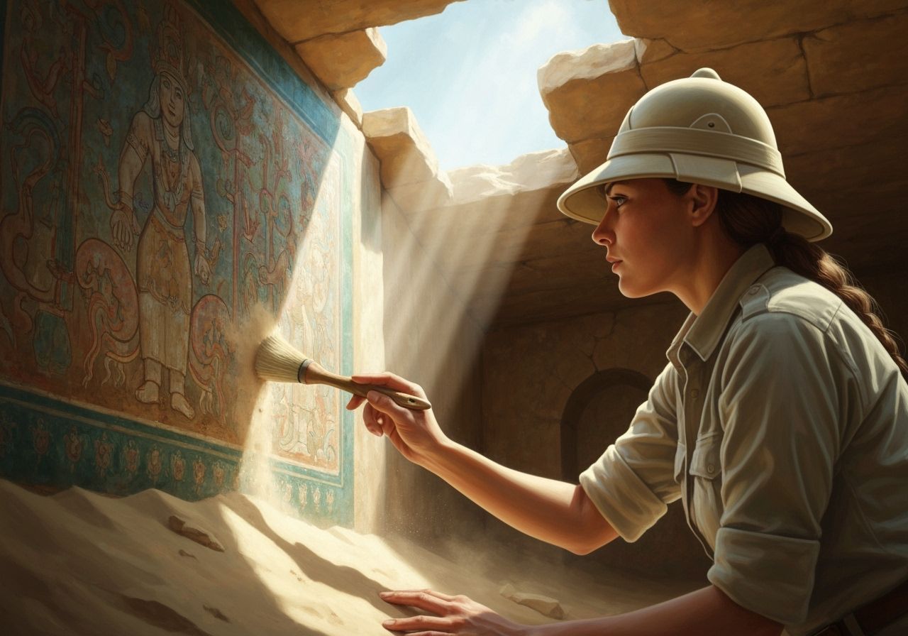 Archaeologist Uncovers Ancient Mural in Sunlit Temple