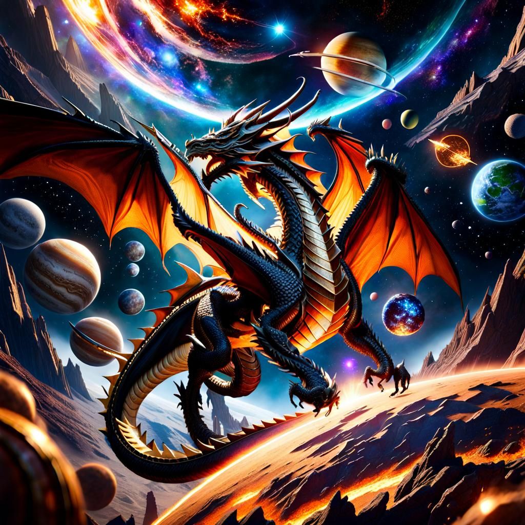 Majestic Space Dragon Soaring Through the Cosmos