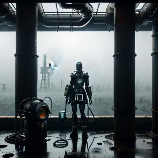 Surreal Goth Coffee Shop With Giant Globe in Black and White