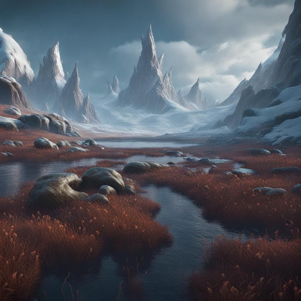 Detailed Tundra Landscape in Matte Painting Style