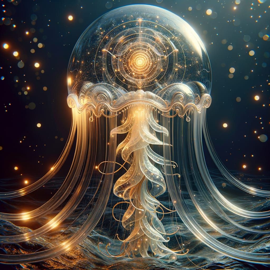 A stunning, transparent glass sculpture of a jellyfish with ...