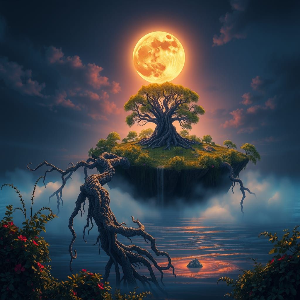 Mystical Island at Dusk: Fantasy Concept Art