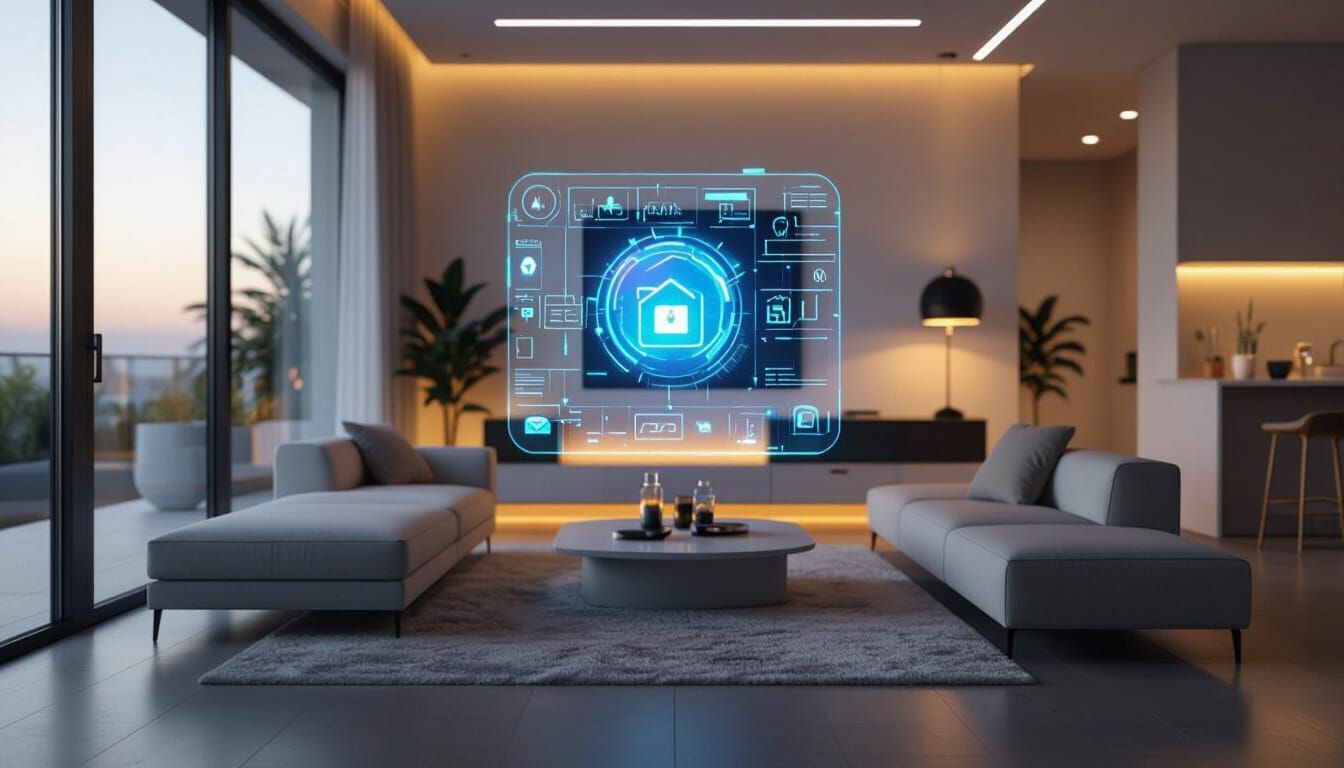 Futuristic Living Room With Holographic Smart Home Interface