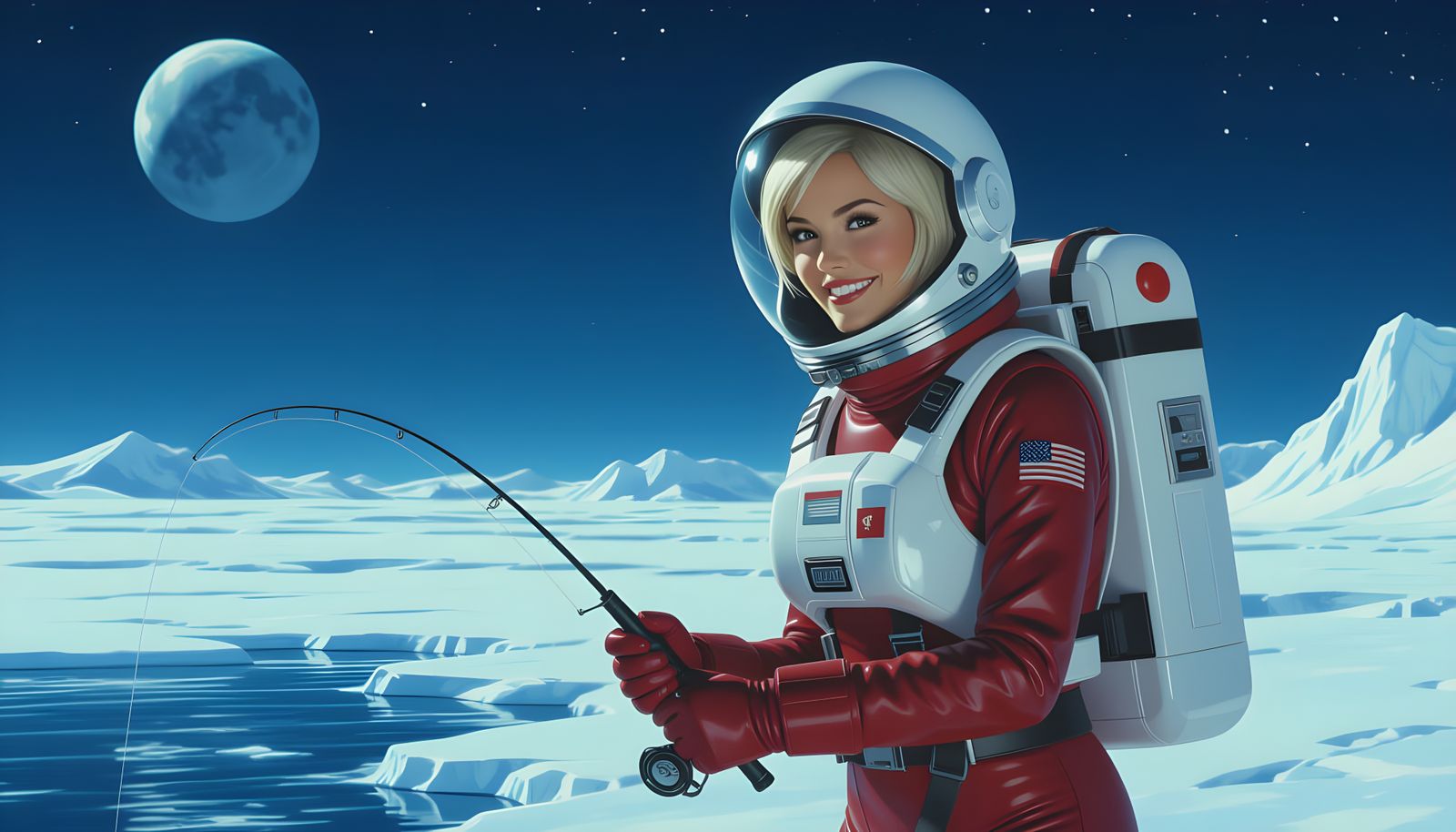 Astronaut Fishing on Europa in 8k Resolution