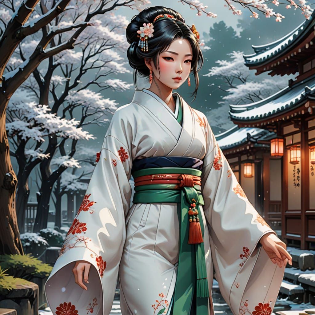 Regal Edo Courtesan Adorned in Winter Wonderland