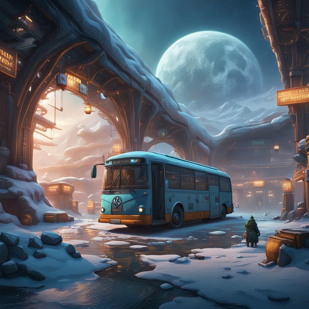 Icemoon Bus Station: Detailed Matte Painting