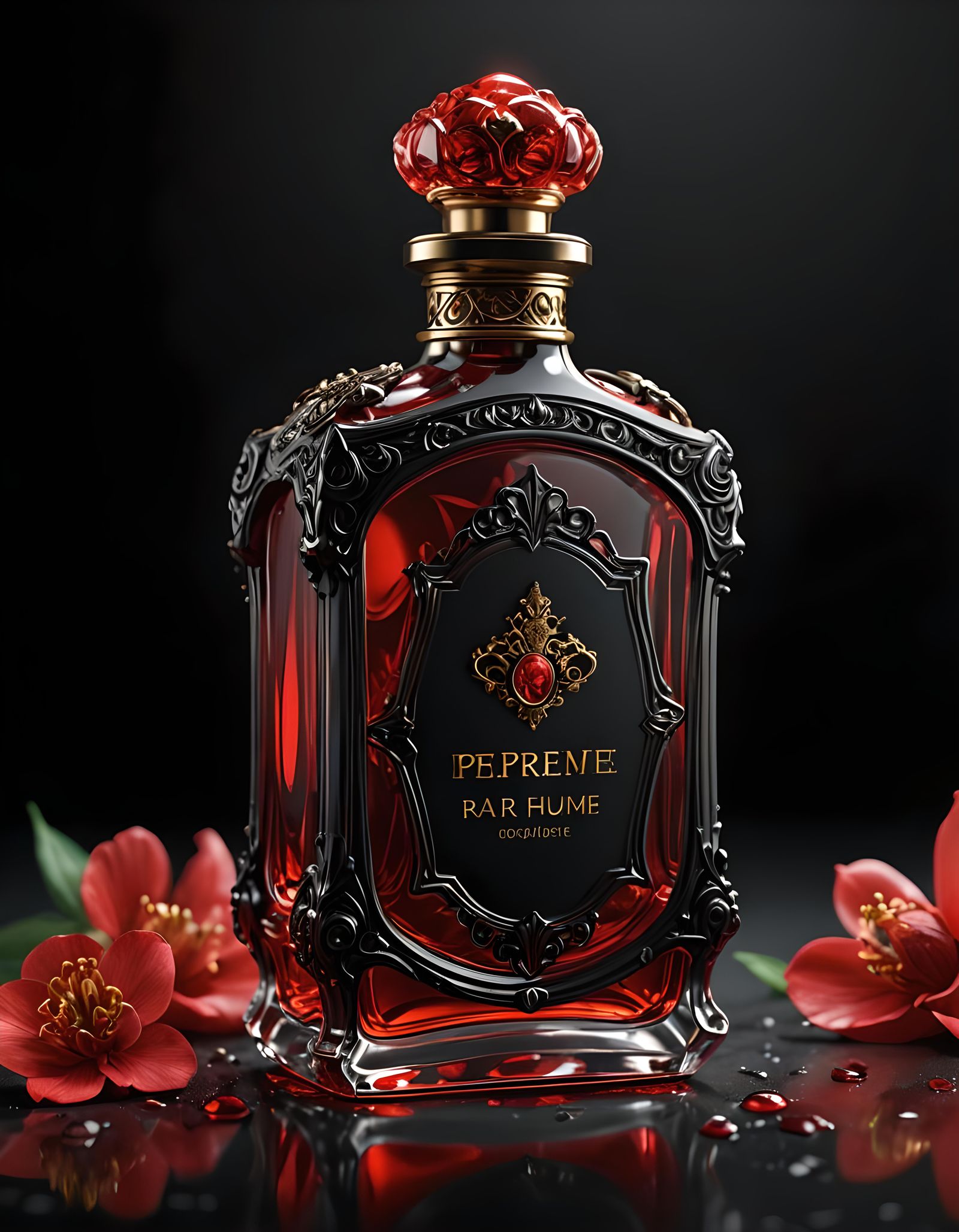 Elegant Red Perfume Bottle in Detailed Digital Painting