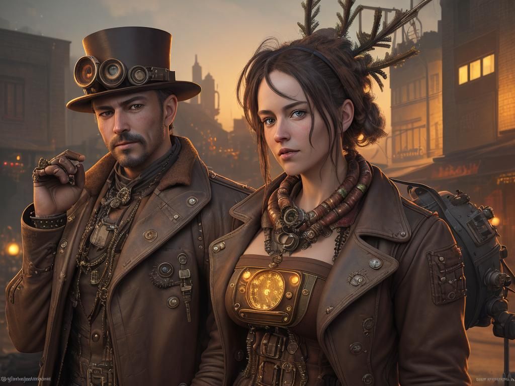 Steampunk Christmas Couple in Dieselpunk Style