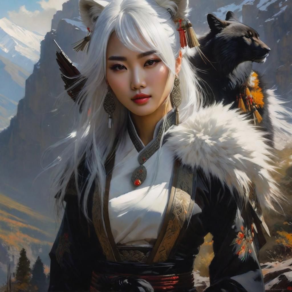 Beautiful Asian Girl Portrait in Mountain Landscape