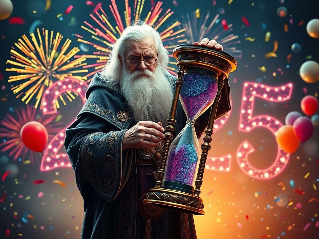 Father Time Celebrates 2025 in Realistic Clockwork Glory