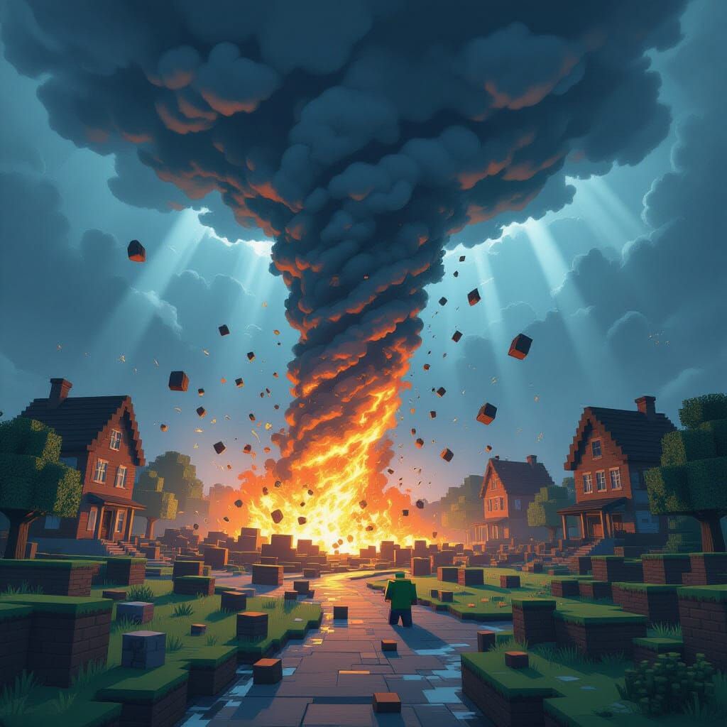 Minecraft EF5 Tornado Ravaging Blocky Landscape