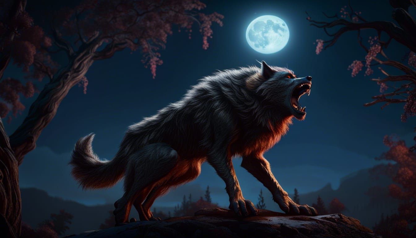Werewolf Howling at the Moon: Detailed Matte Painting