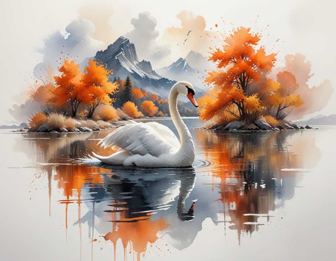 Graceful Swan on Reflective Autumn Lake