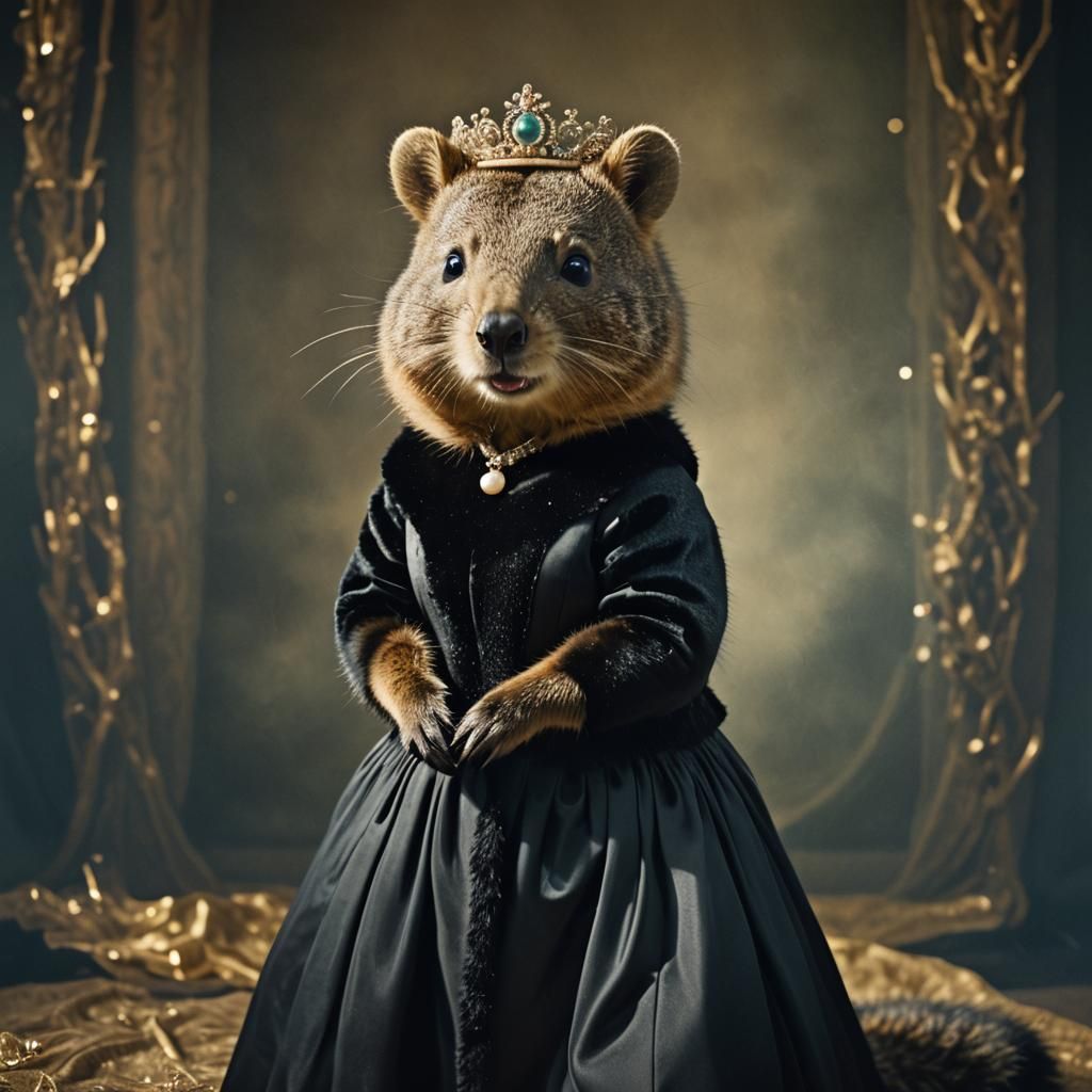Elegant Quokka in Silk Dress with Tiara