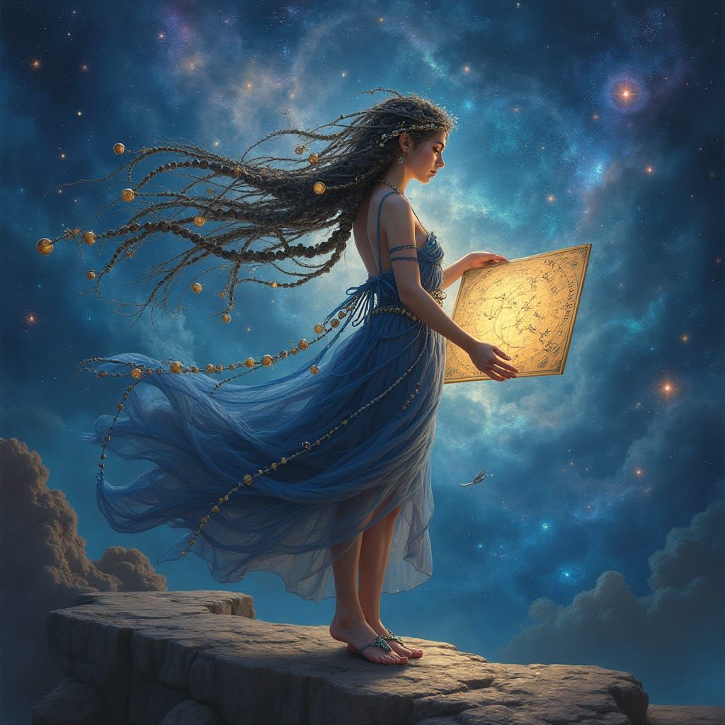 Cosmic Witch on Nebula Bridge with Stardust Hair