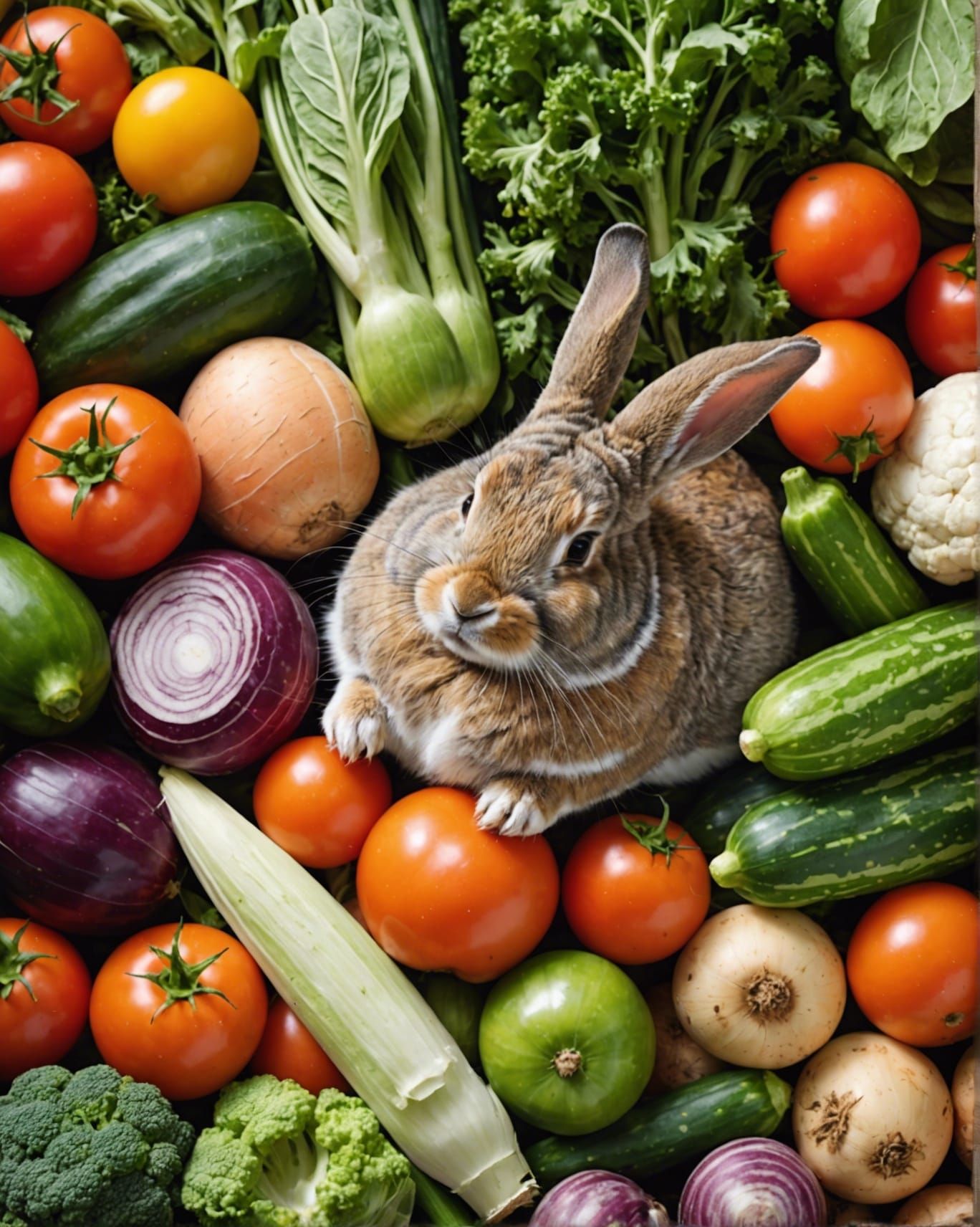 Rabbit Sleeping Peacefully in Vegetable Pile