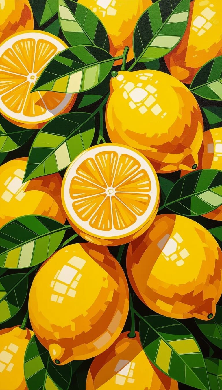 Juicy Lemons with Leaves, Expressive Impressionist Painting