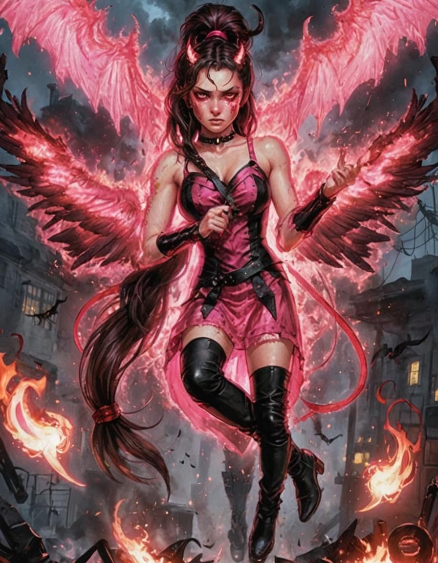 Fiery Winged Woman in Flight