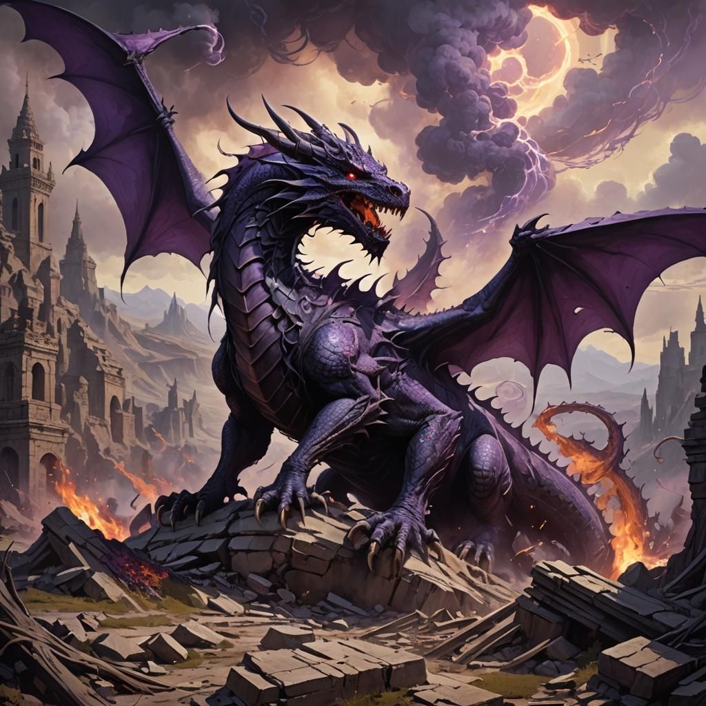 Death Dragon in Ruined Landscape: Dark Fantasy Art