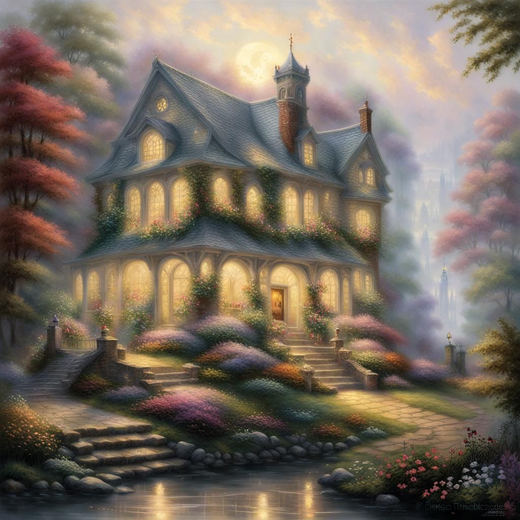 Ethereal Fantasy Building in Kinkade Style