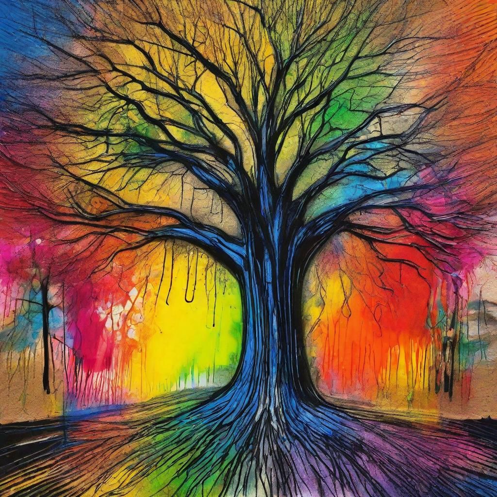 Rainbow Fairy Trees: Surreal Child's Crayon Drawing