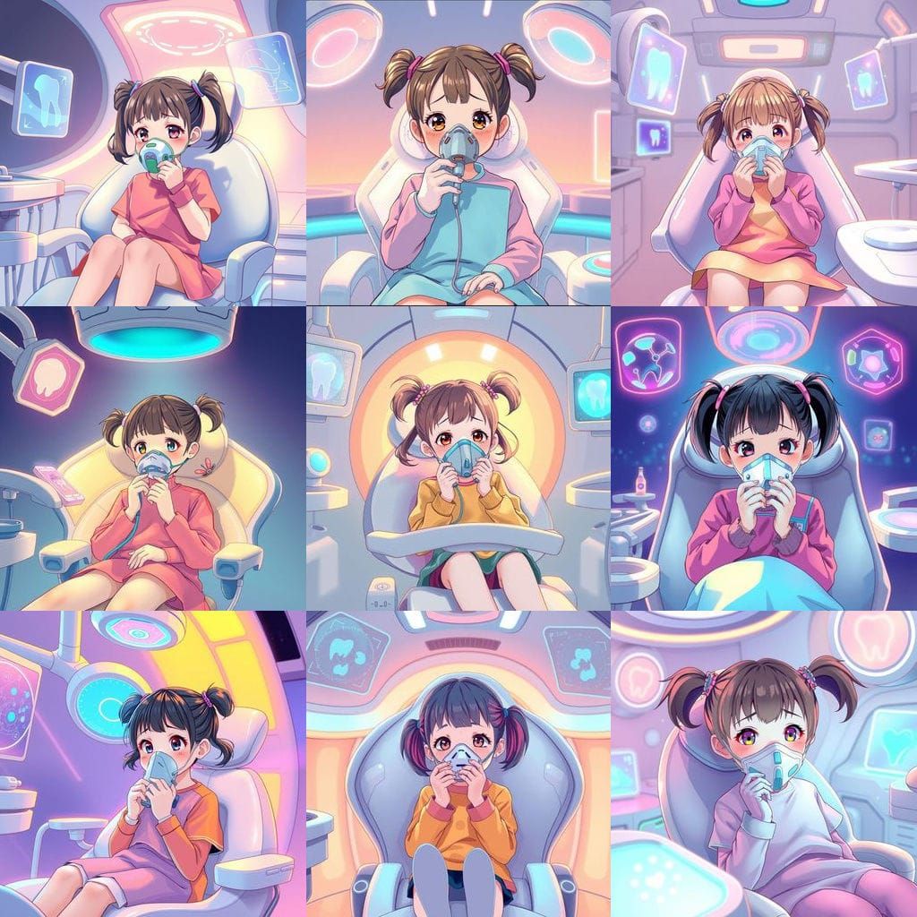 Girl in Futuristic Dentist Chair with Holographic Displays