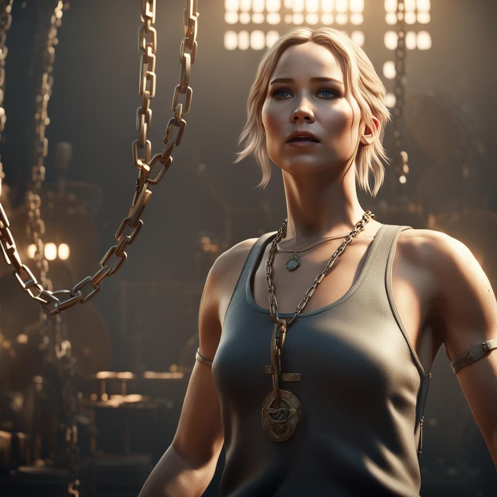 Cinematic 3D Image of Woman Tied with Chains