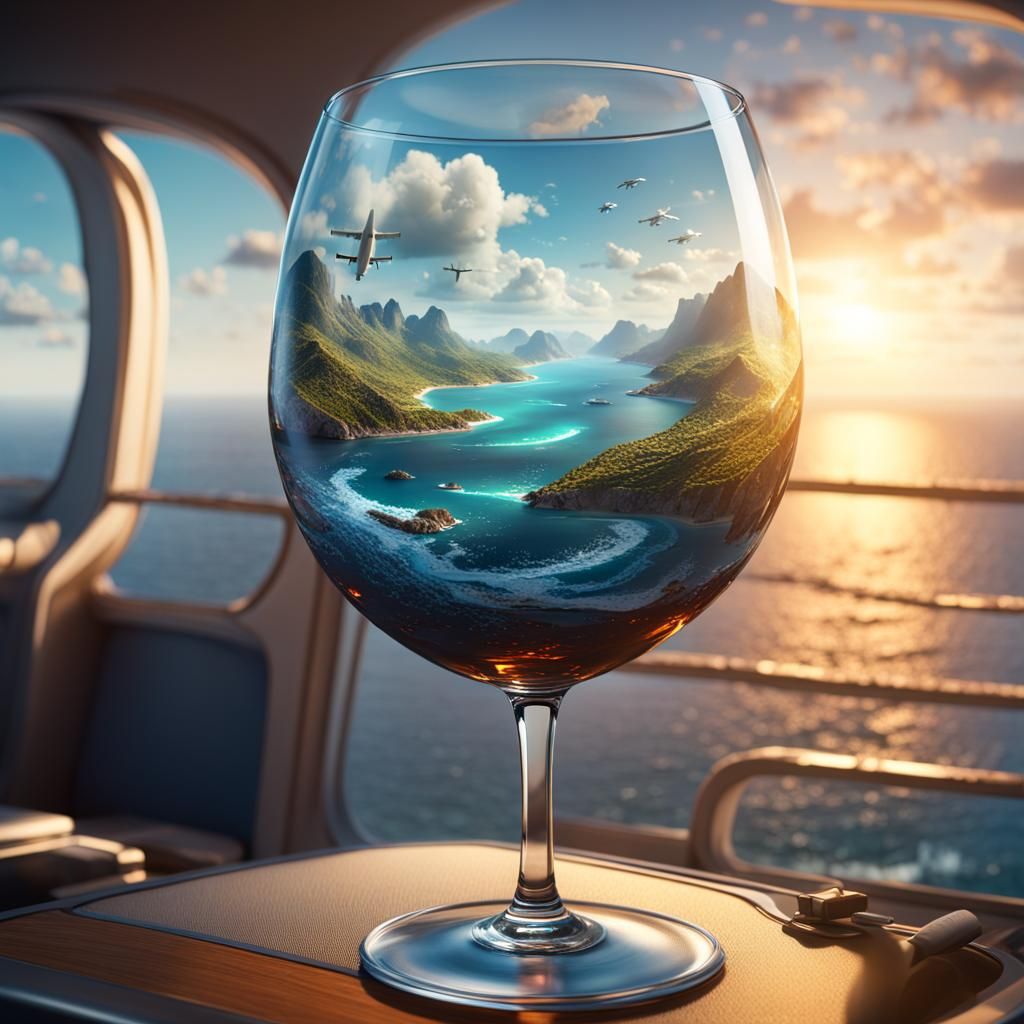 Supersonic Airplane in Wine Glass: Fantasy Art