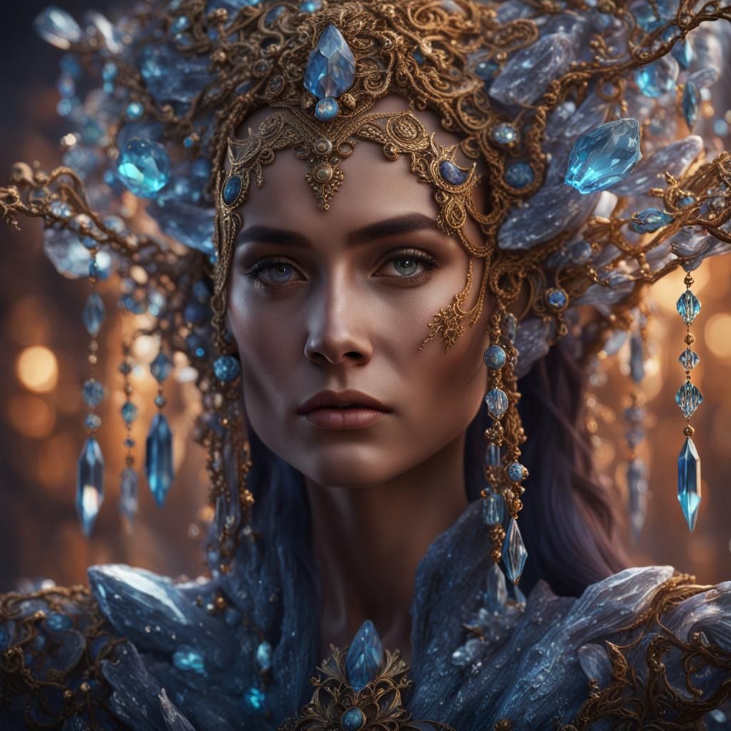 Crystal Goddess Portrait in Hyperrealistic Style