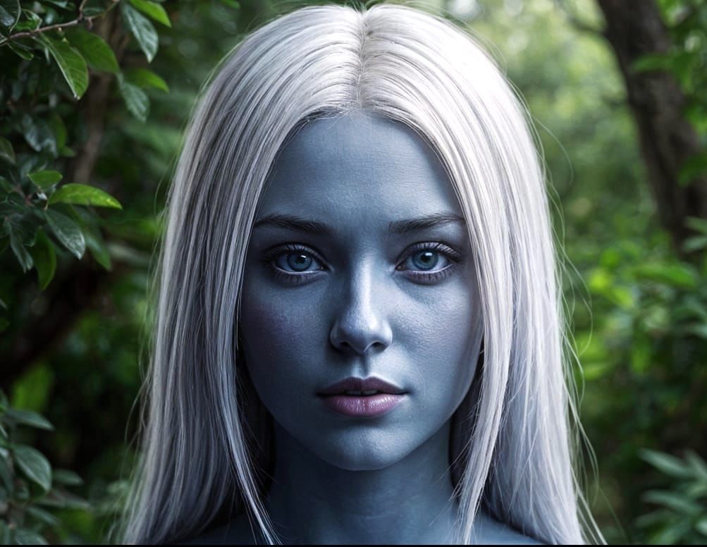 Gorgeous Porcelain Blue Woman in Hyperphotorealistic Style