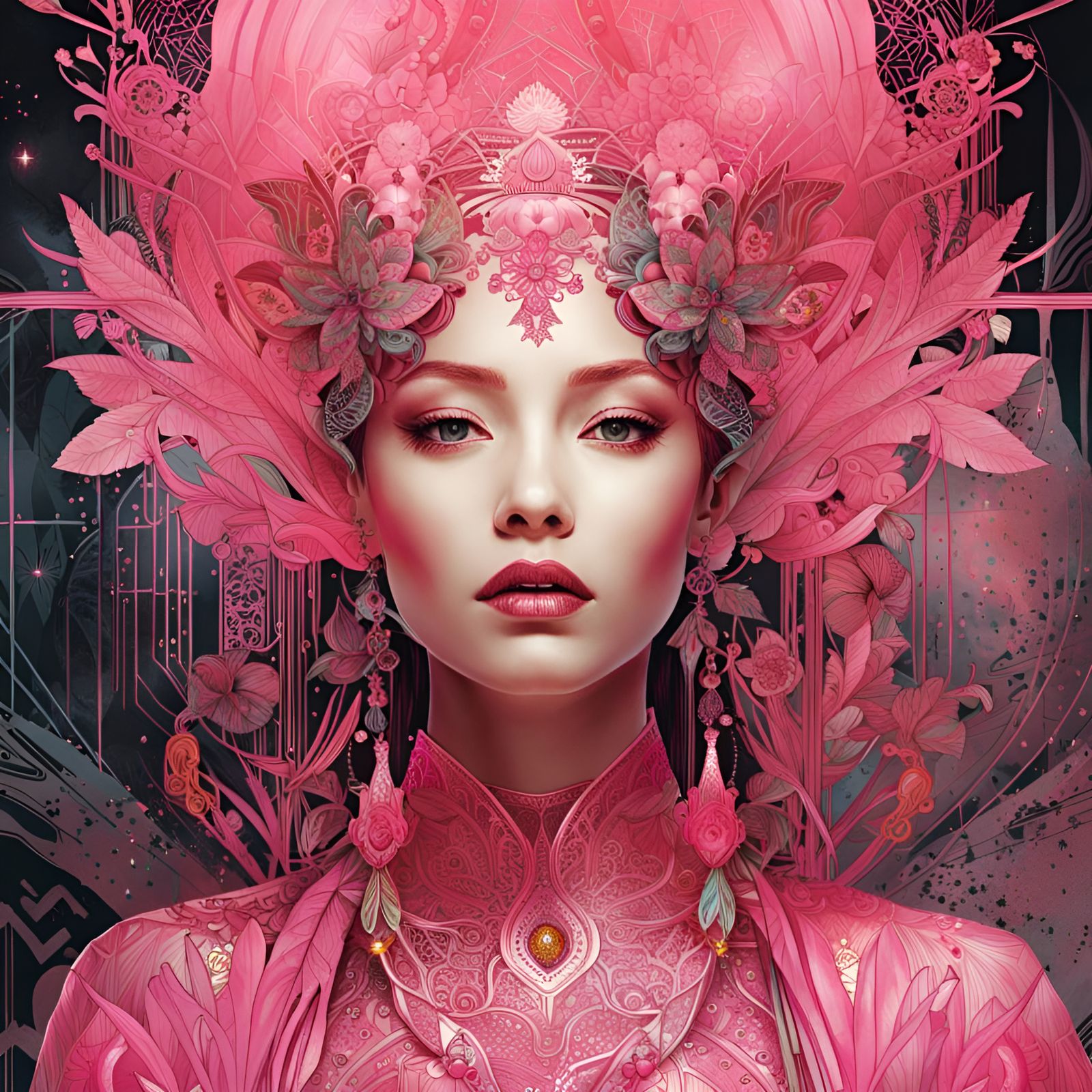 Princess Aurora Portrait with Pink Filigree Details