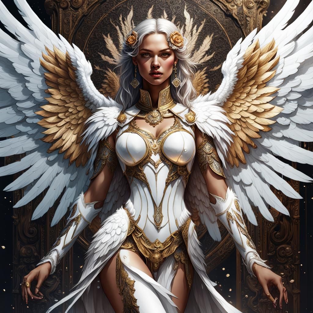 Beautiful White Angel Portrait in Splash Art Style