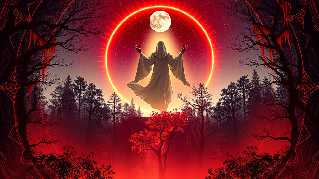 Ethereal Figure Above Forest in Mystical Frame