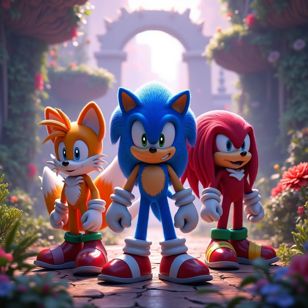 Sonic, Tails, and Knuckles in Mystical Environment