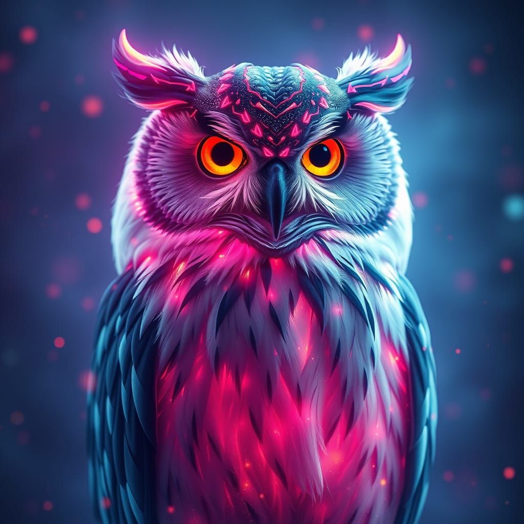 Ethereal Neon Owl Made of Light