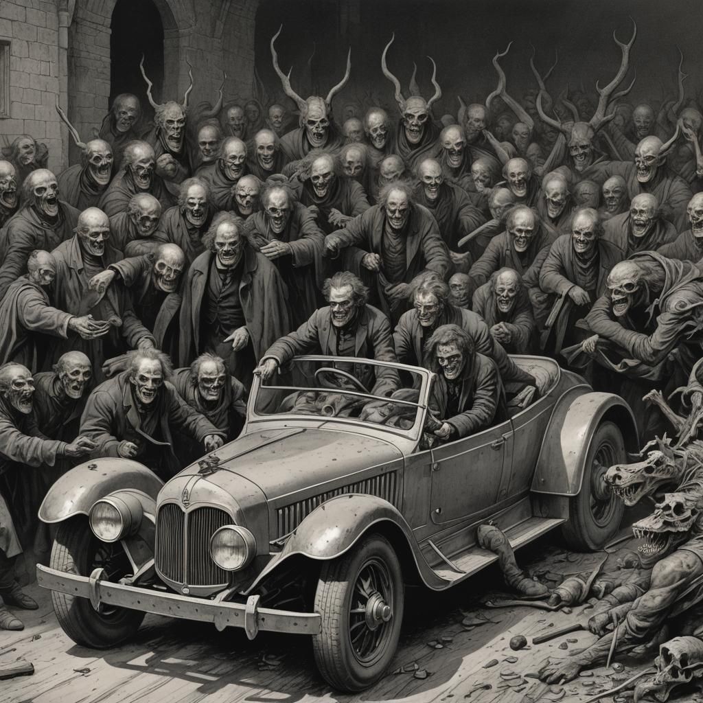 Horrific Car Fusion: A Gustave Doré Nightmare