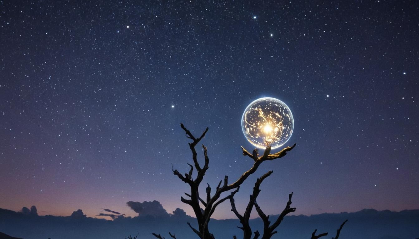 Glowing Orb in Starry Sky: A Surrealist Vision