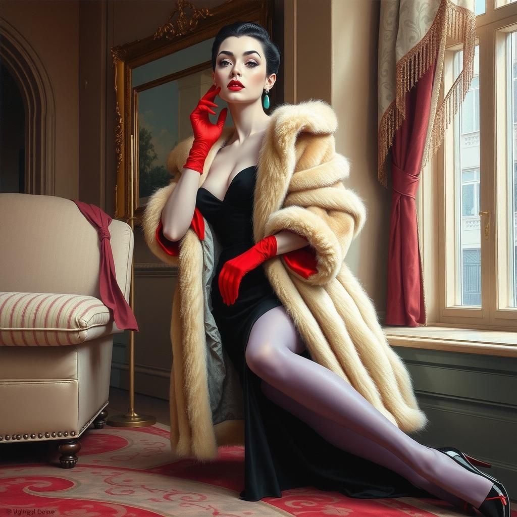 Sorayama Retro 80s Futurism Cruella Deville Oil Painting